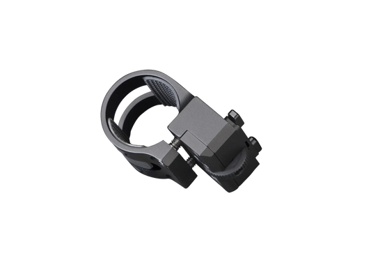 Schwarzer Fahrradhalter mit verstellbarem Klemmmechanismus für Lampen oder Geräte