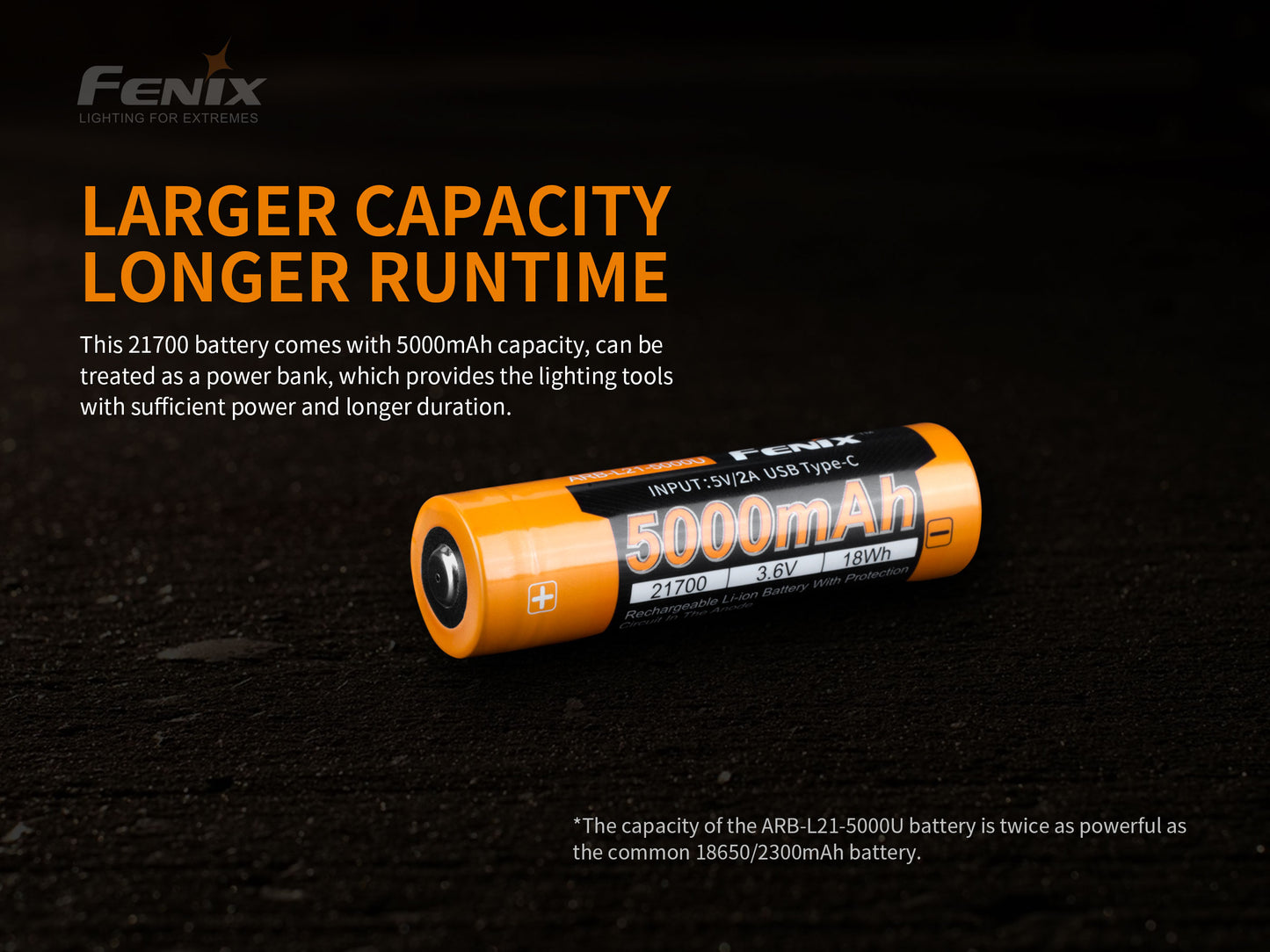 Fenix ARB-L21-5000U – 21700 Li-Ion Akku mit 5000 mAh, inkl. USB C Ladeanschluss