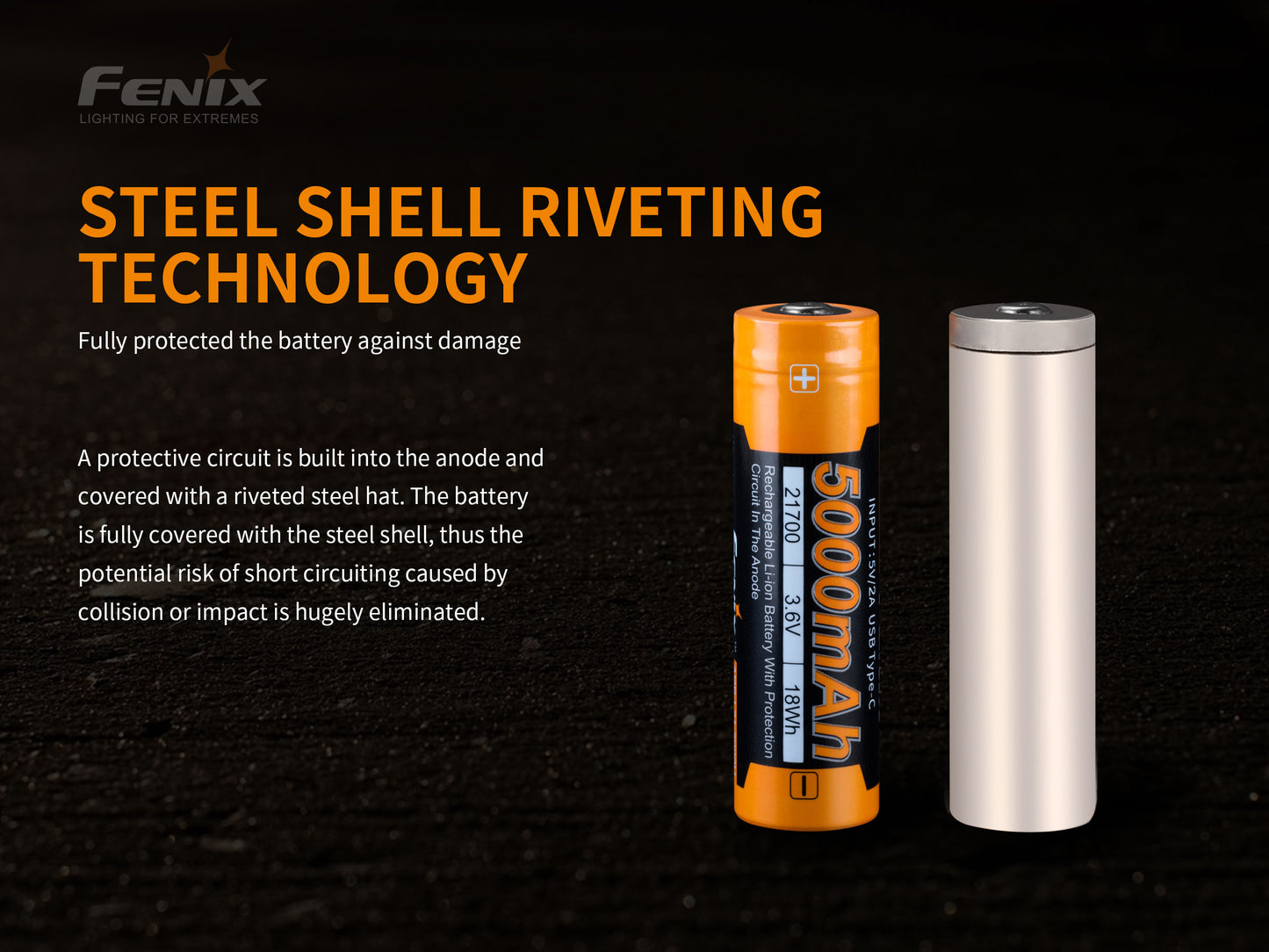 Fenix ARB-L21-5000U – 21700 Li-Ion Akku mit 5000 mAh, inkl. USB C Ladeanschluss