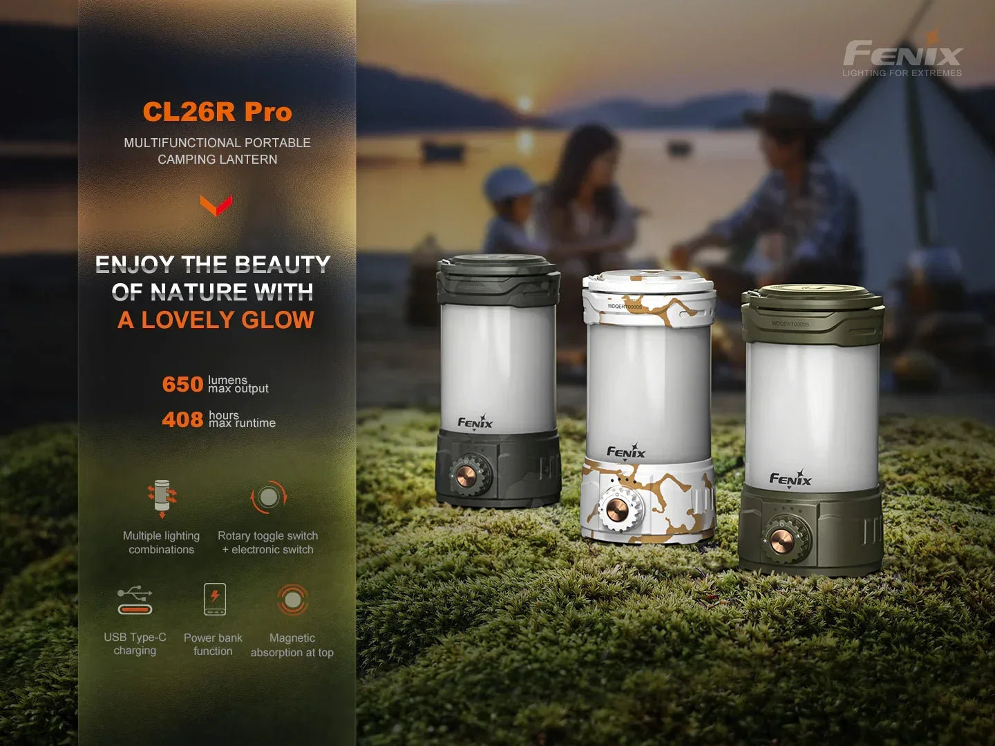 Fenix CL26R Pro multifunktionale tragbare Camping-Laterne in drei Farben, Outdoor-Licht mit 650 Lumen, Powerbank-Funktion, USB-C, magnetisch