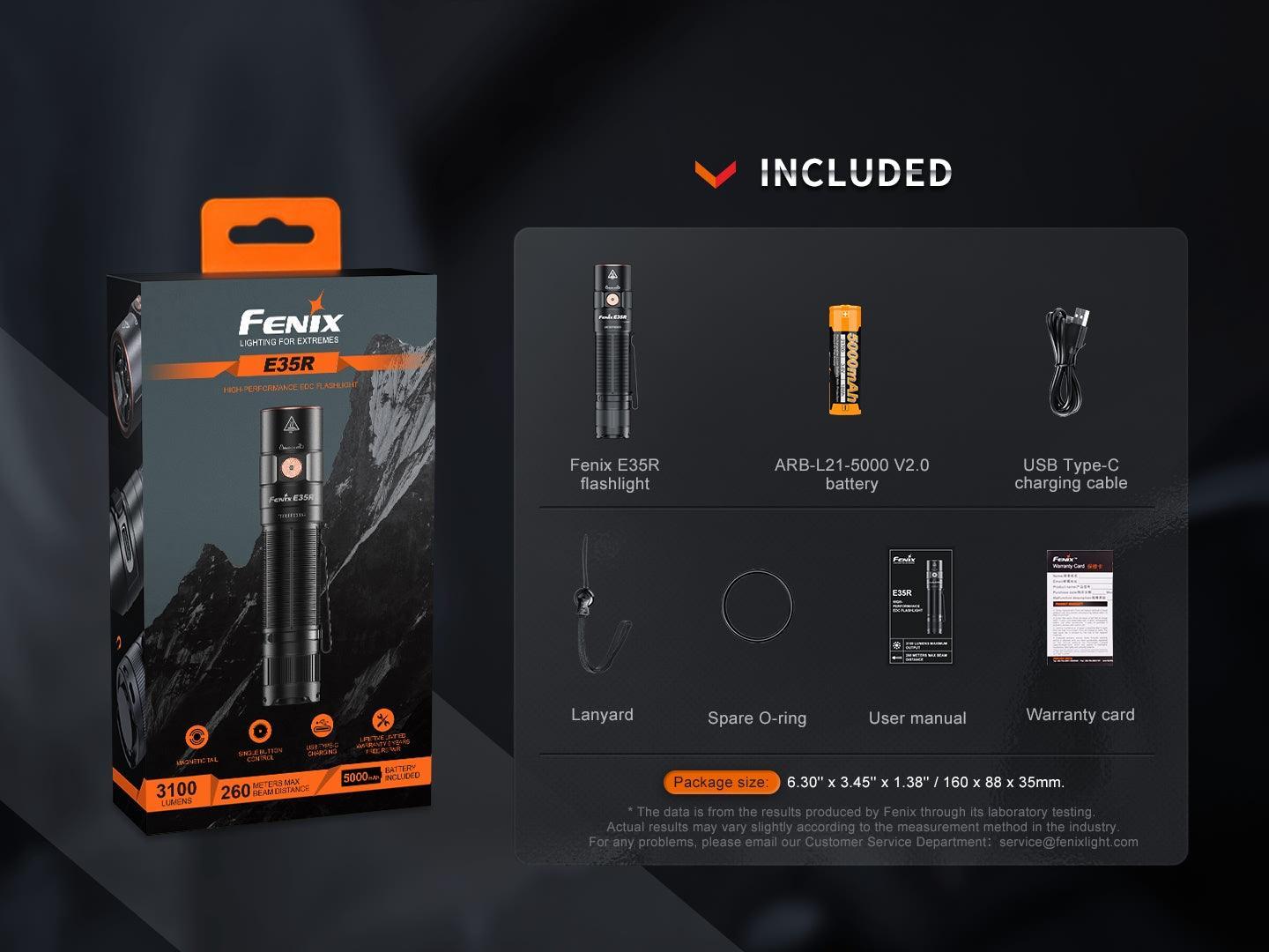 Fenix E35R High-Performance EDC-Taschenlampe, 3100 Lumen, Verpackung geöffnet - fenixlight