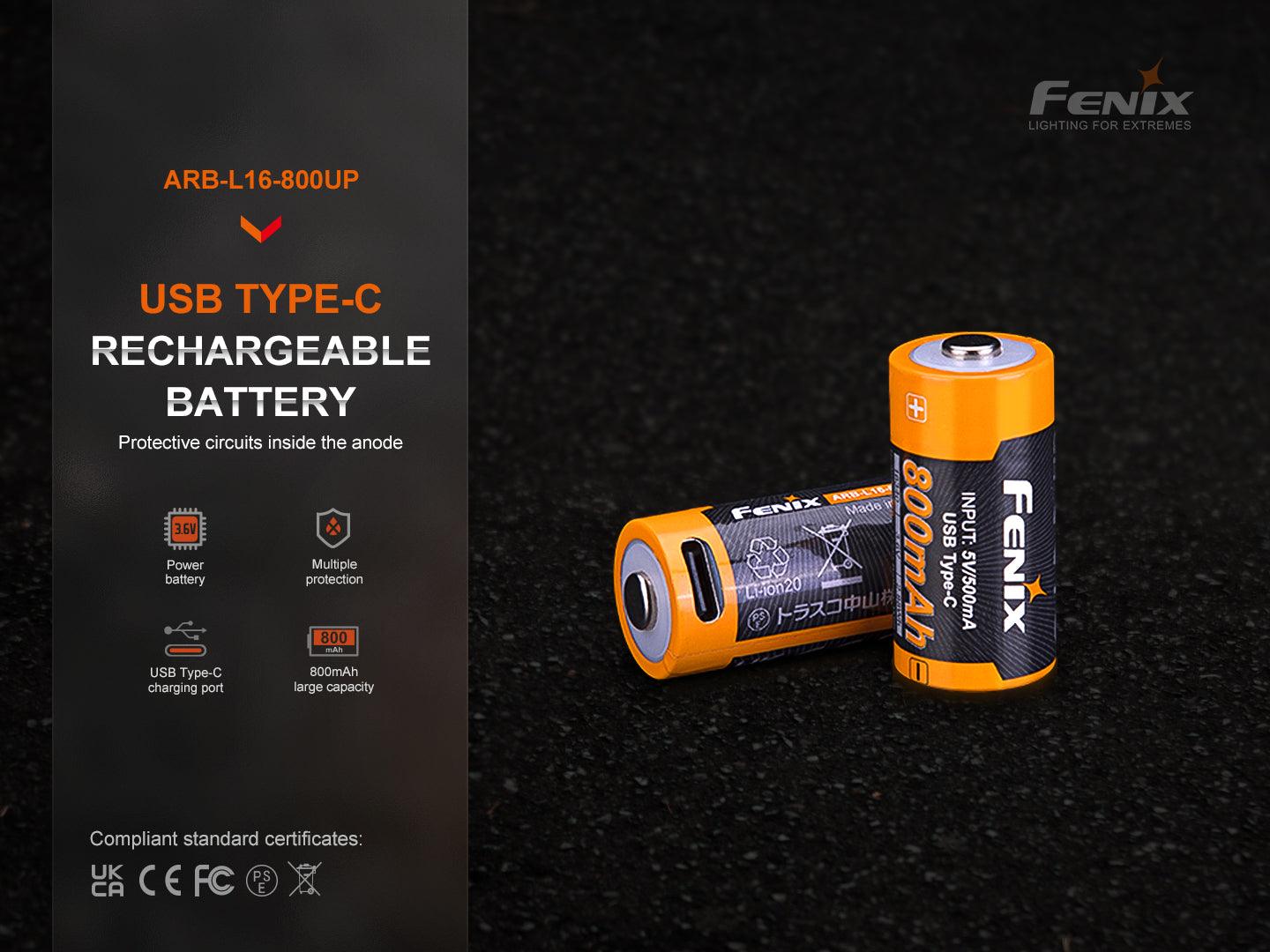 Fenix ARB-L16-800UP – Wiederaufladbarer USB-Akku (800 mAh) - fenixlight