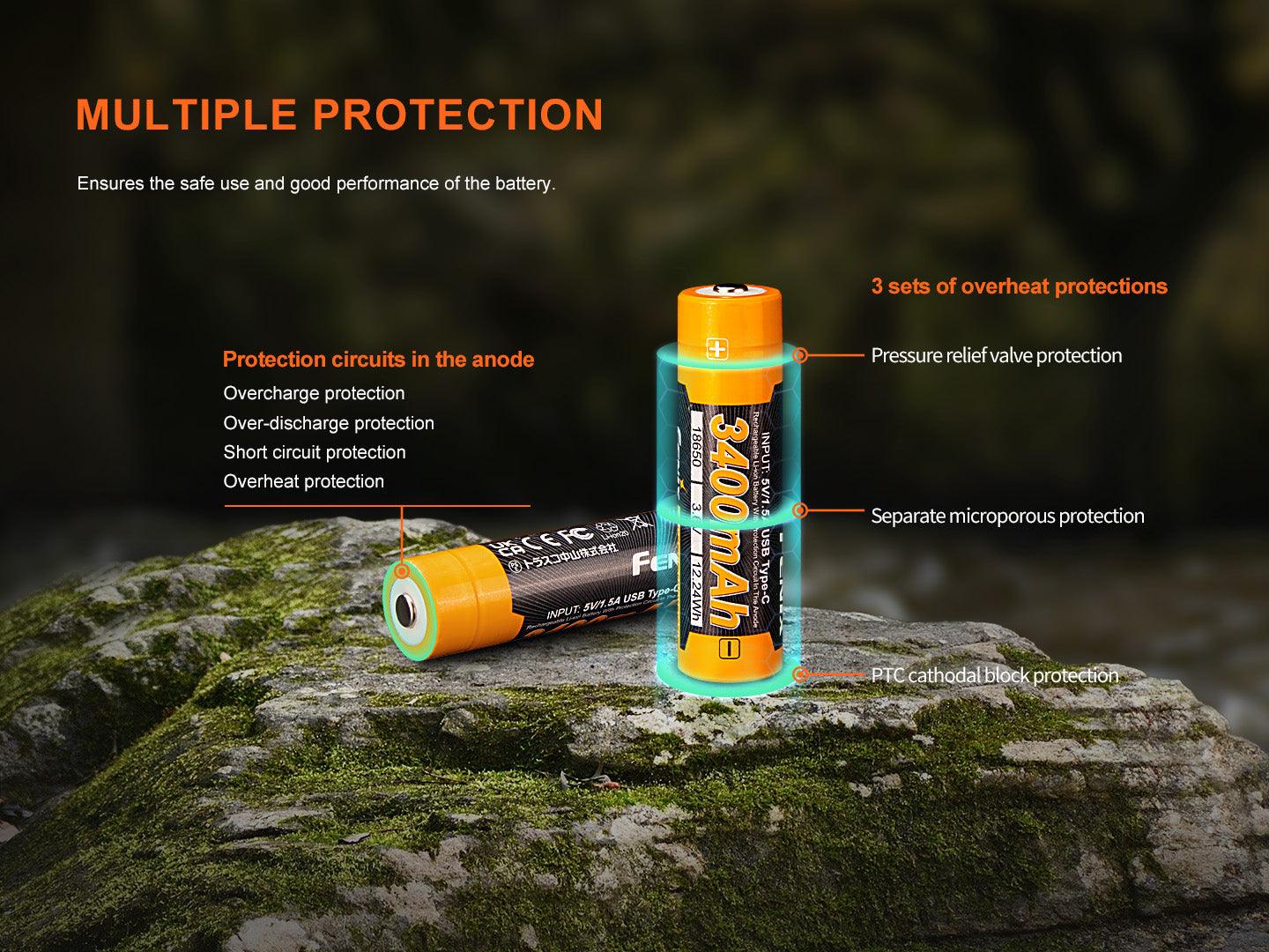 Fenix ARB-L18-3400U V3.0 - USB-Akku 18650 (3400 mAh, Version 3.0) - fenixlight