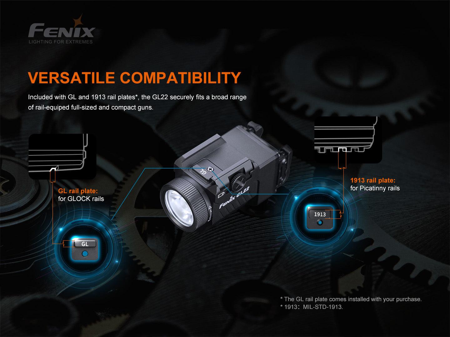Fenix GL22 Kompakte, leistungsstarke Rotlicht-Taktiklampe/Waffenlicht, 1200 Lumen - fenixlight