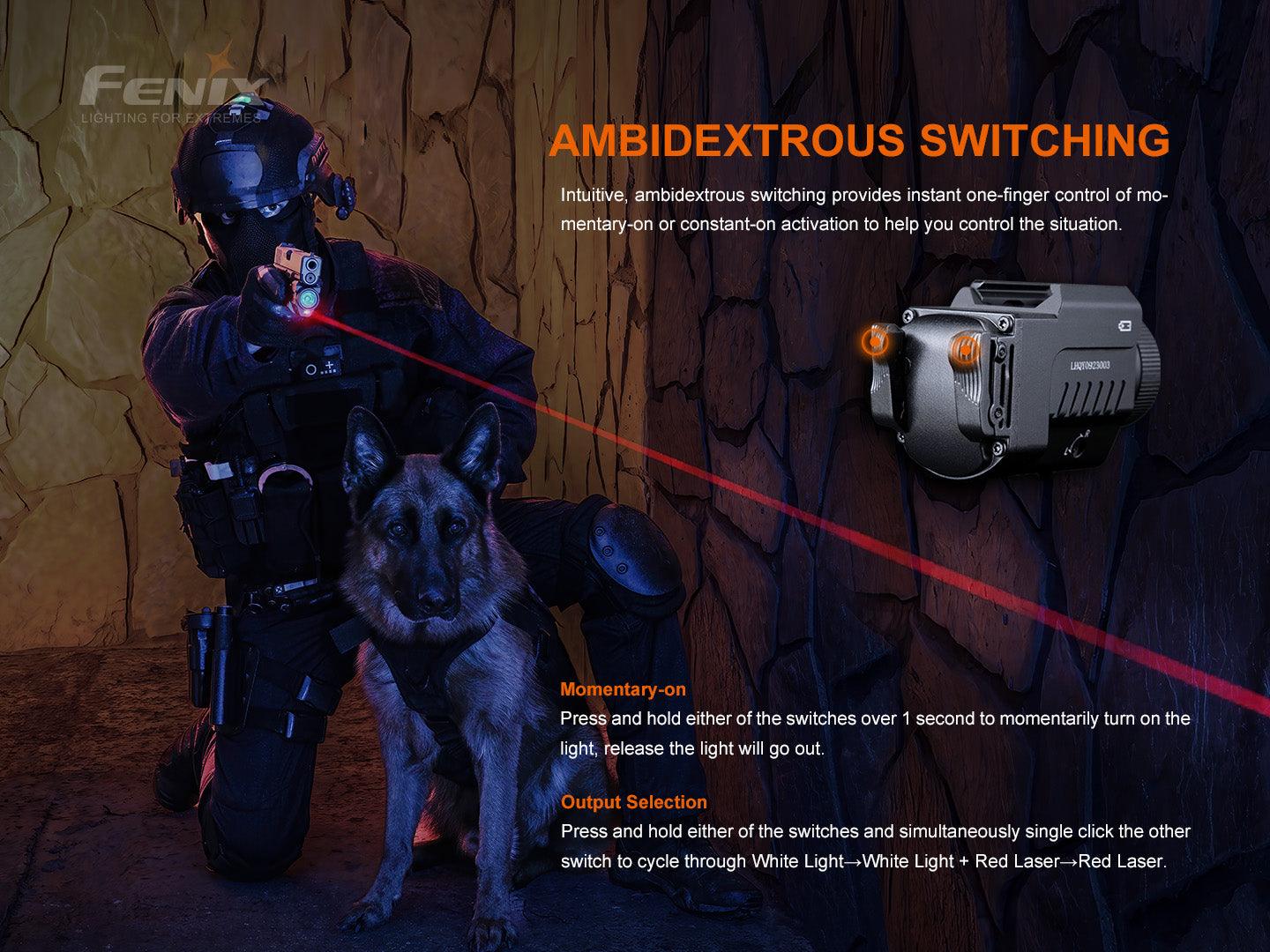 Fenix GL22 Kompakte, leistungsstarke Rotlicht-Taktiklampe/Waffenlicht, 1200 Lumen - fenixlight