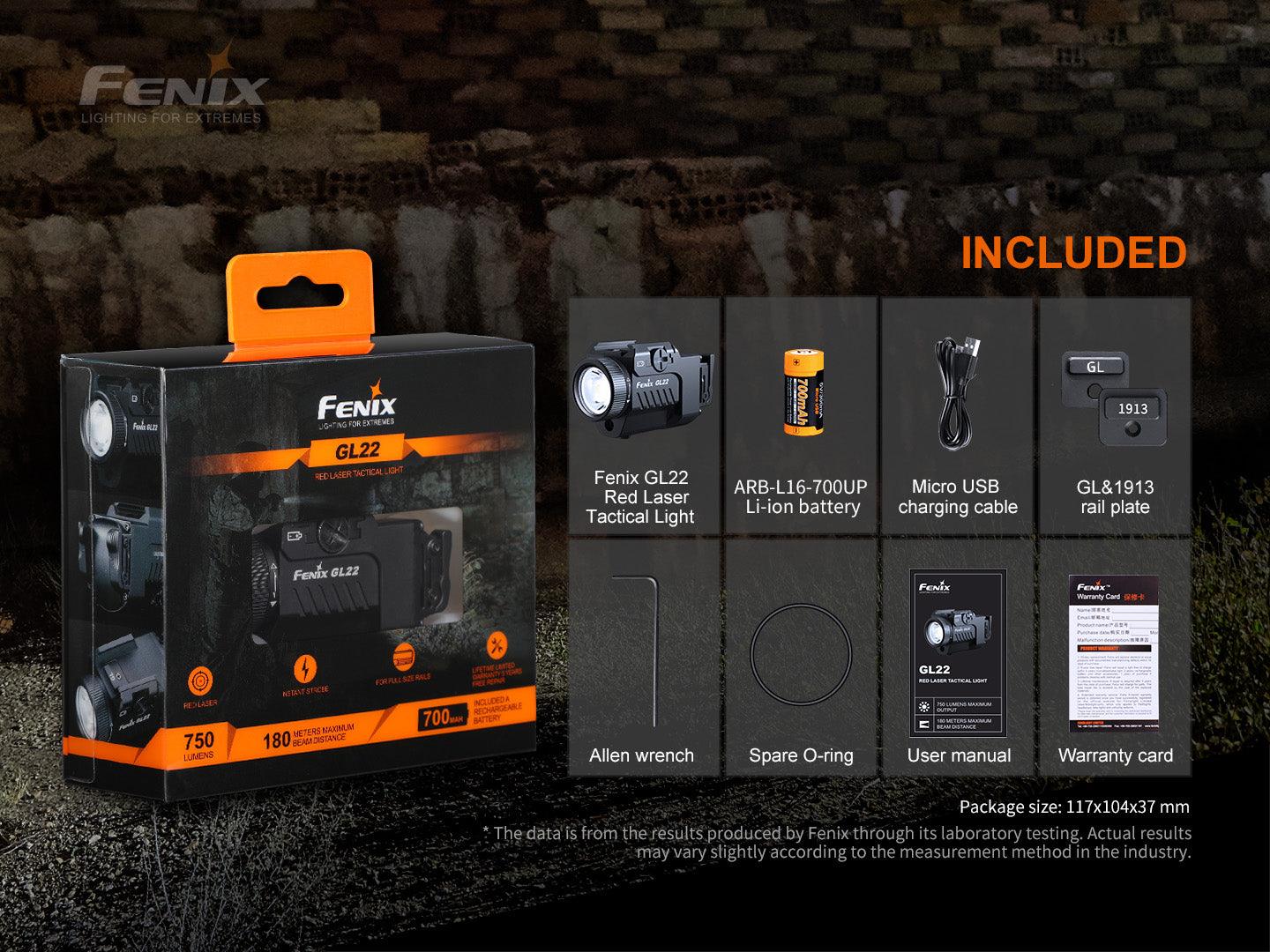Fenix GL22 Kompakte, leistungsstarke Rotlicht-Taktiklampe/Waffenlicht, 1200 Lumen - fenixlight