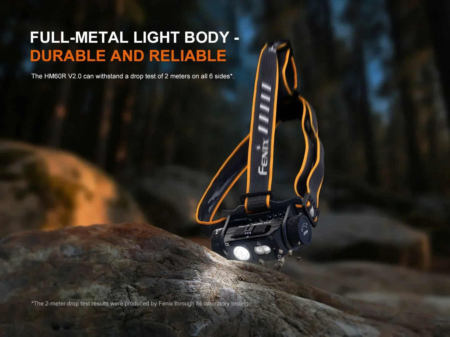 Fenix HM60R V2.0 Stirnlampe mit robustem Vollmetallgehäuse, Outdoor Wald Hintergrund