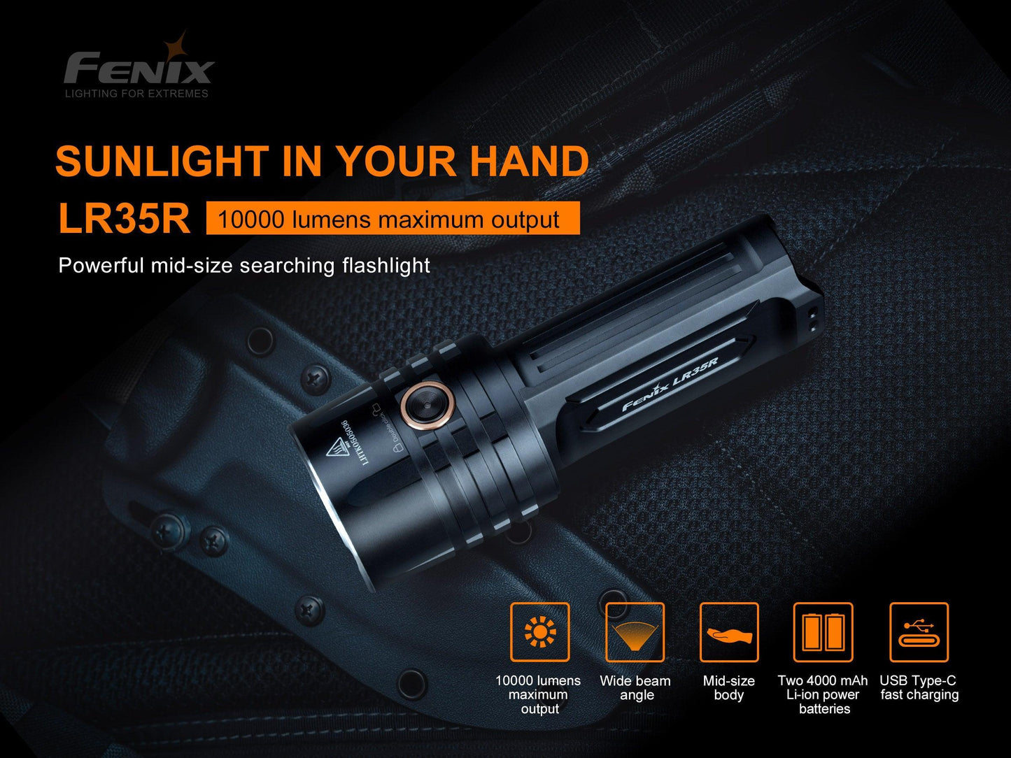 Fenix LR35R Taschenlampe mit 10000 Lumen, mittlere Größe, USB-C Schnellladung, breiter Strahlwinkel