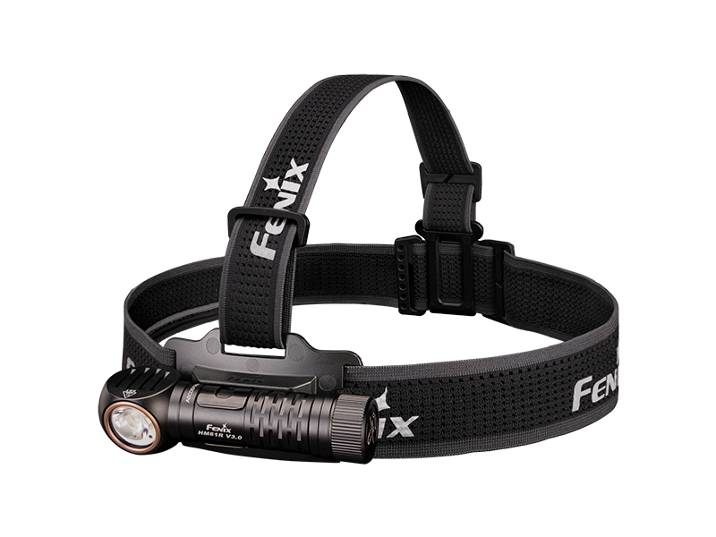 Schwarze LED-Stirnlampe mit elastischem, verstellbarem Kopfband, Nahaufnahme, Outdoor-Accessoire