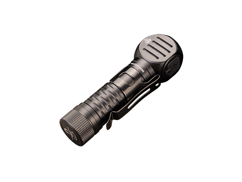 Kompakte LED-Taschenlampe mit Clip, schwarz, robustes Gehäuse, geneckter Lampenkopf