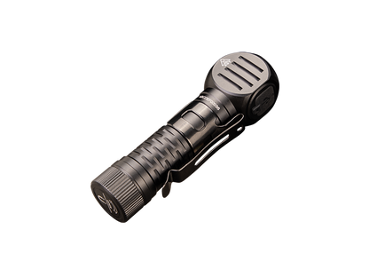 Kompakte LED-Taschenlampe mit Clip, schwarz, robustes Gehäuse, geneckter Lampenkopf