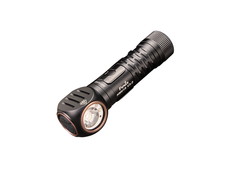 Schwarze LED-Taschenlampe mit Winkelkopf, Modell HM61R V2.0, robuste Outdoor-Leuchte