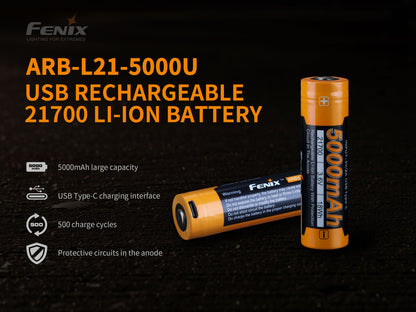 Fenix ARB-L21-5000U – 21700 Li-Ion Akku mit 5000 mAh, inkl. USB C Ladeanschluss