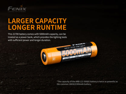 Fenix ARB-L21-5000U – 21700 Li-Ion Akku mit 5000 mAh, inkl. USB C Ladeanschluss