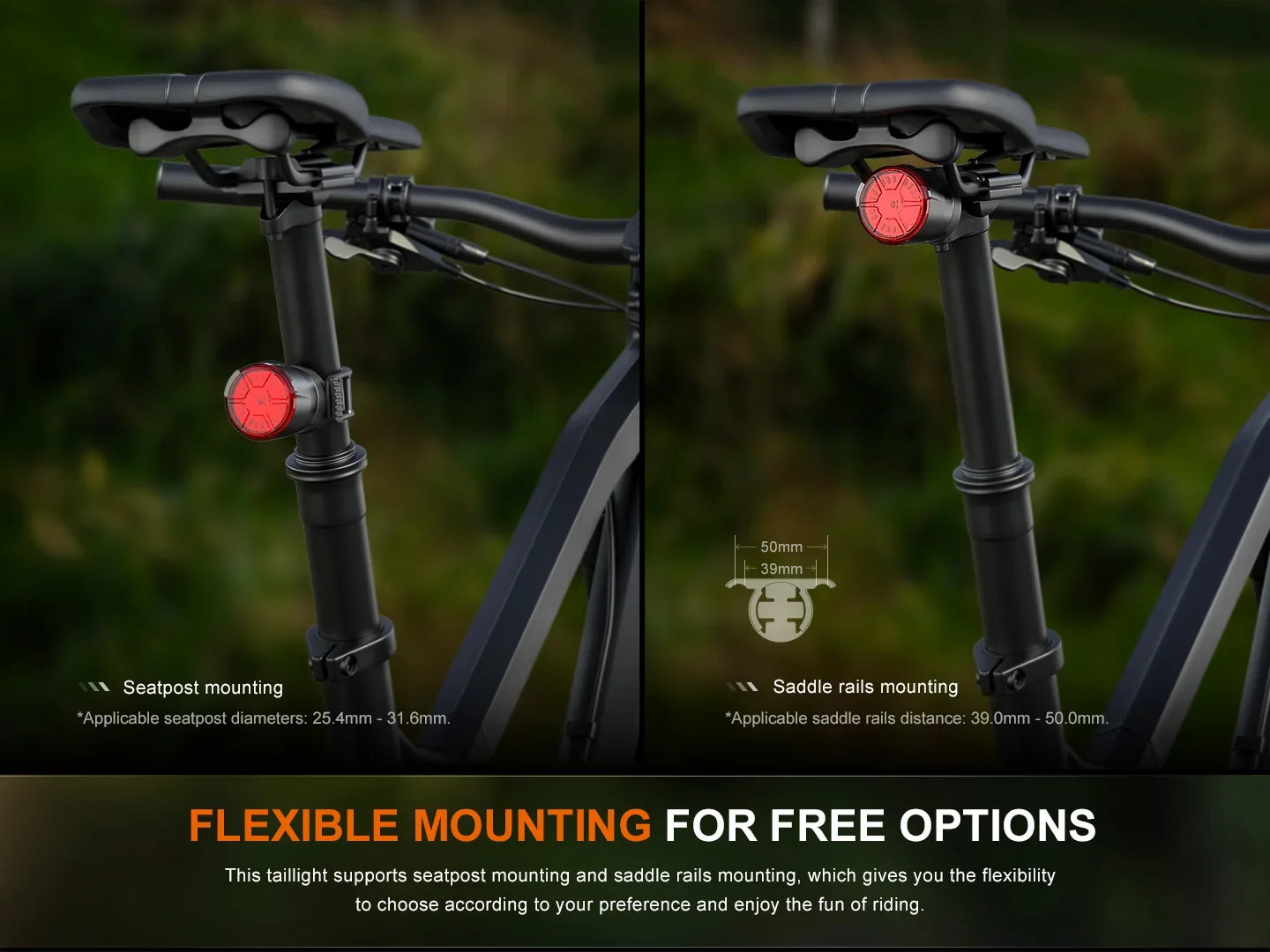 Fahrrad Rücklicht mit flexibler Montage an Sattelstütze oder Sattelstreben