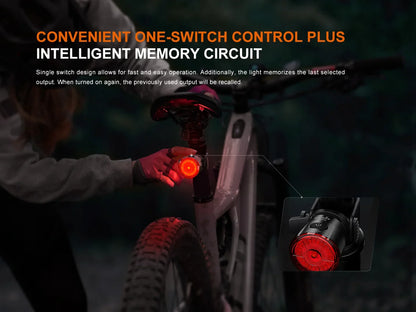 Rotes Fahrradrücklicht mit One-Switch-Steuerung und Speicherfunktion