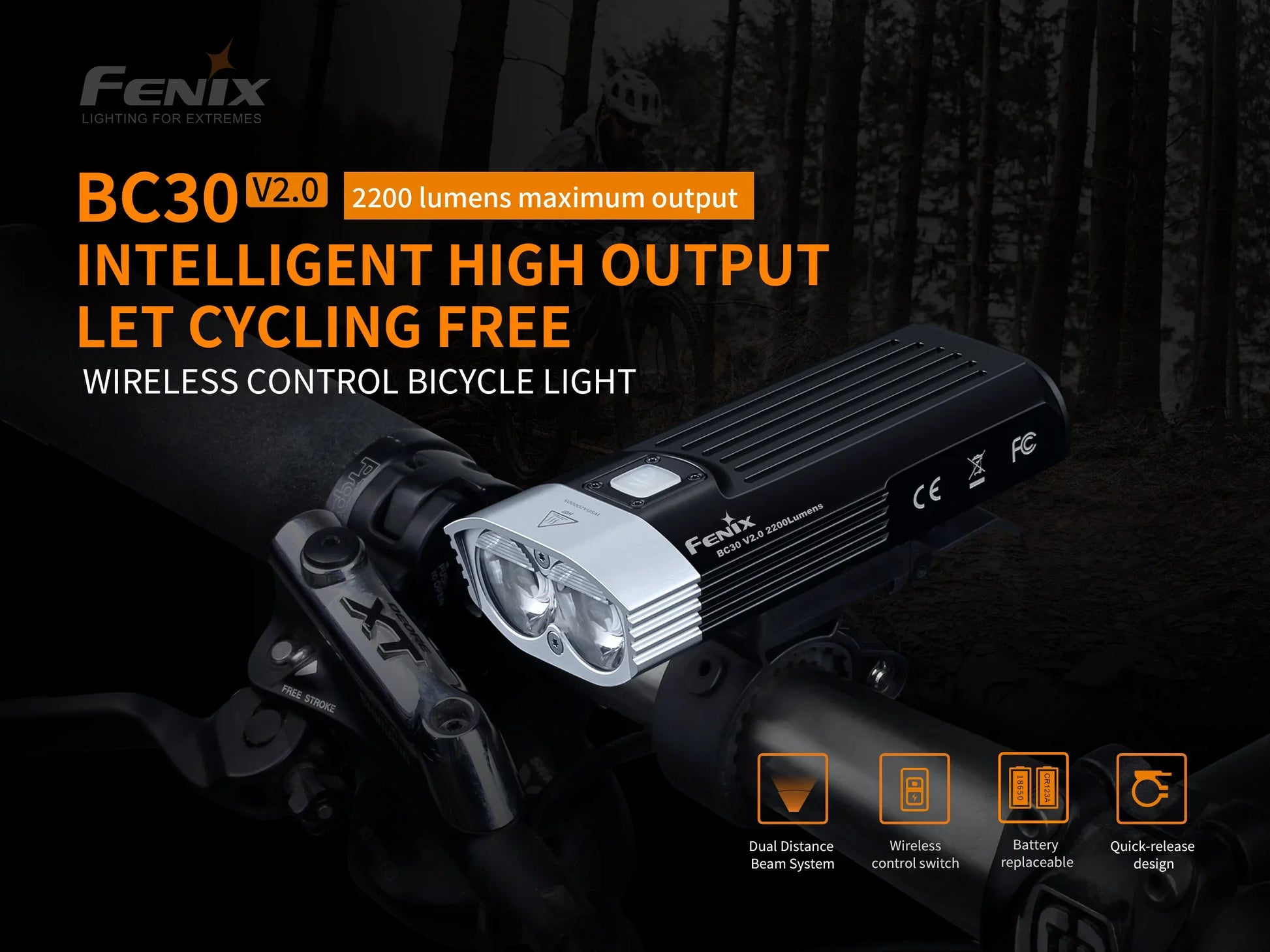 fenix fahrradbeleuchtung Fenix BC30 V2.0 starkes Profi Fahrradlicht, 2200 Lumen