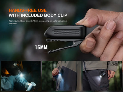 Fenix E04R Minilicht mit 360° drehbarem Clip, 400 Lumen