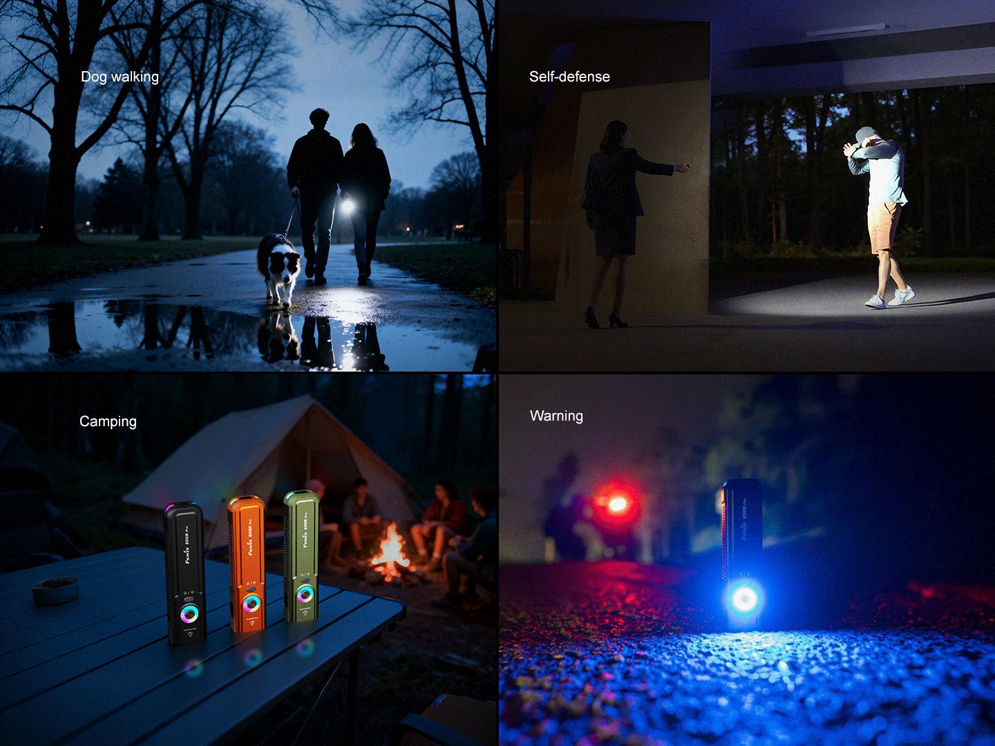 LED-Taschenlampen im Einsatz: Hundespaziergang, Selbstschutz, Camping, Warnsignal bei Nacht