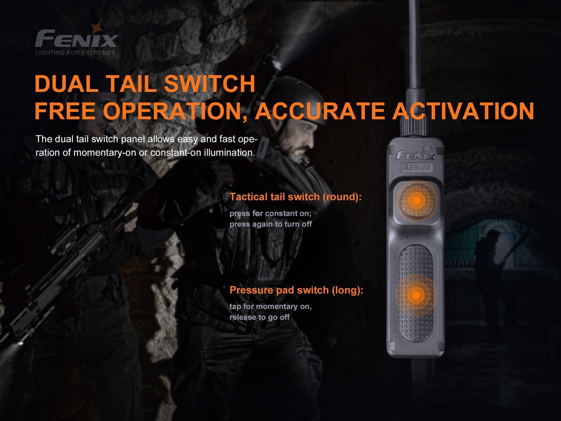 Fenix AER-04 – Taktischer Kabelschalter kompatibel für TK22 V2.0, TK22 UE, TK30, HT18 - fenixlight