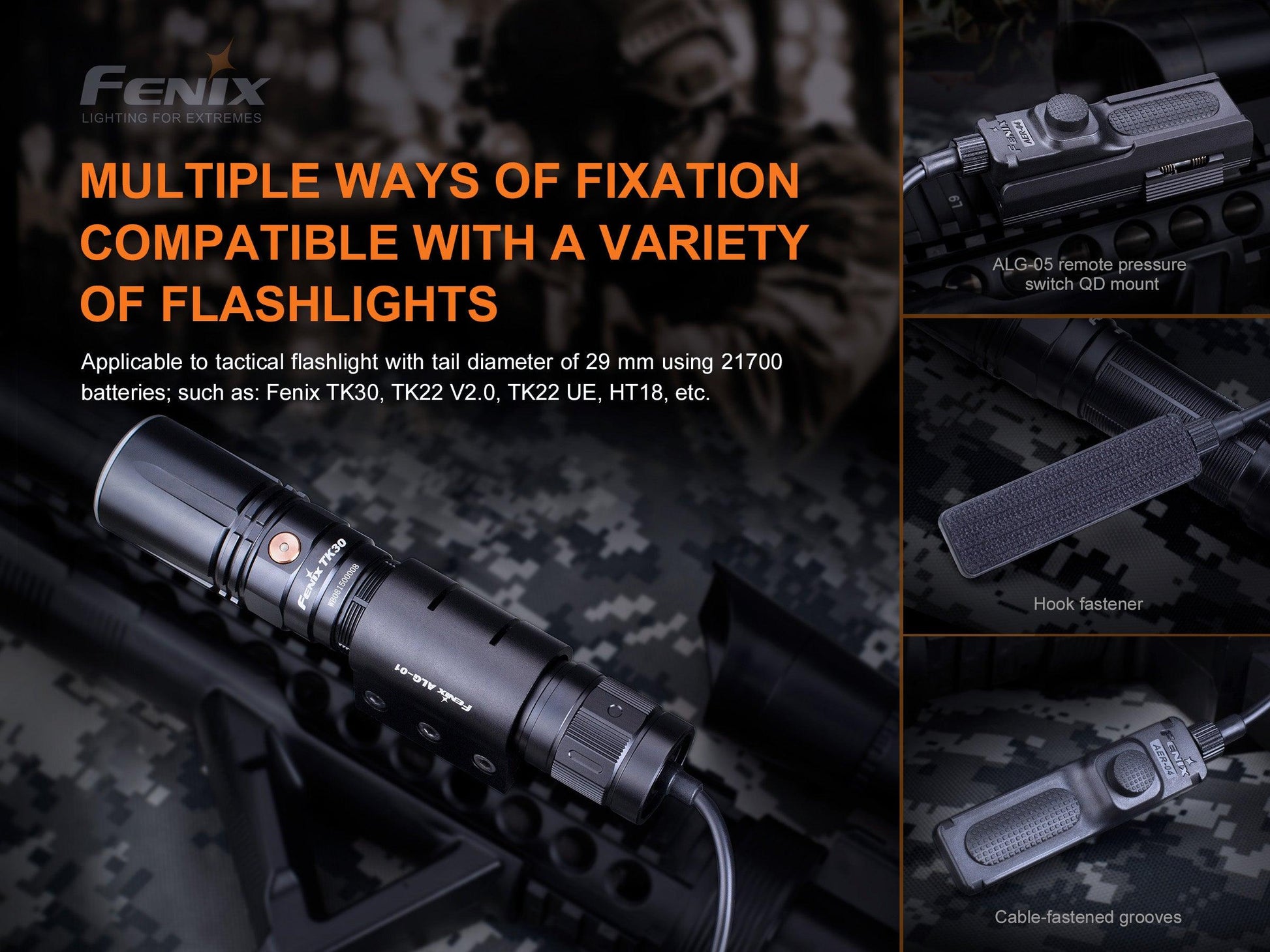 Fenix AER-04 – Taktischer Kabelschalter kompatibel für TK22 V2.0, TK22 UE, TK30, HT18 - fenixlight