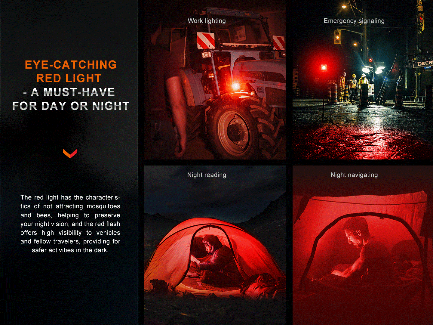 Rotes Warnlicht Einsatz am Traktor, Baustellen-Signal, Nachtlese- und Navigation im Zelt