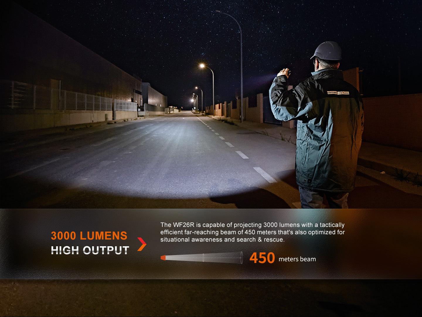Fenix WF26R High-Performance Taschenlampe mit Ladehalterung, 3000 Lumen - fenixlight