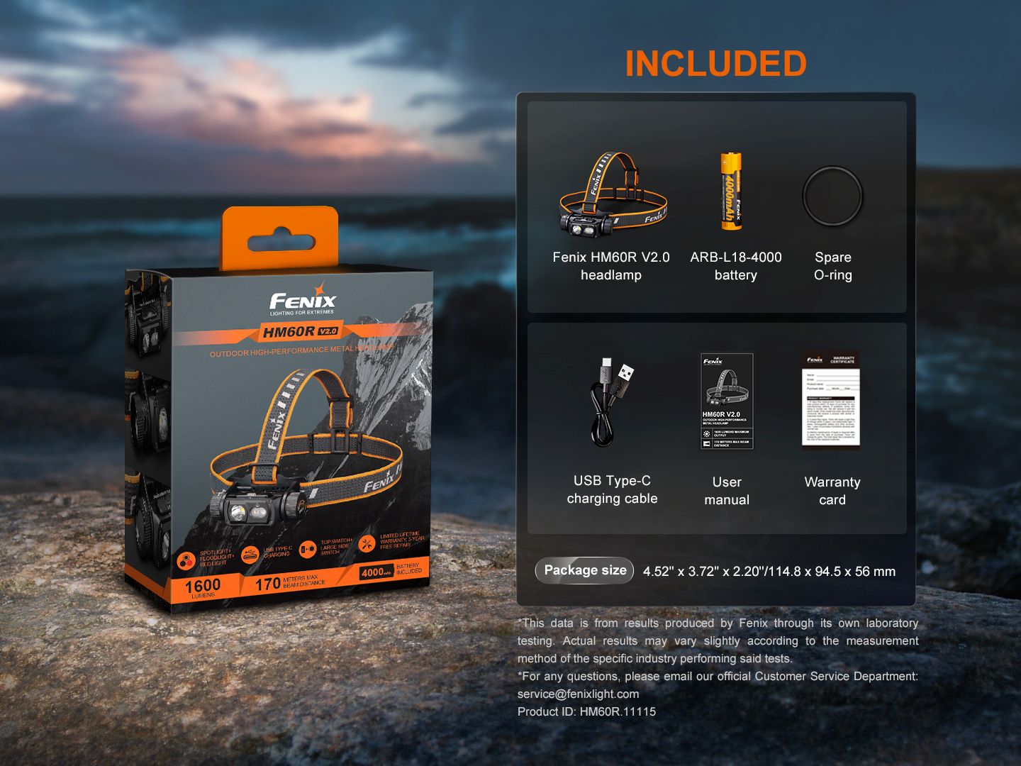 Fenix HM60R V2.0 Hochleistungs-Stirnlampe aus Metall, 1600 Lumen