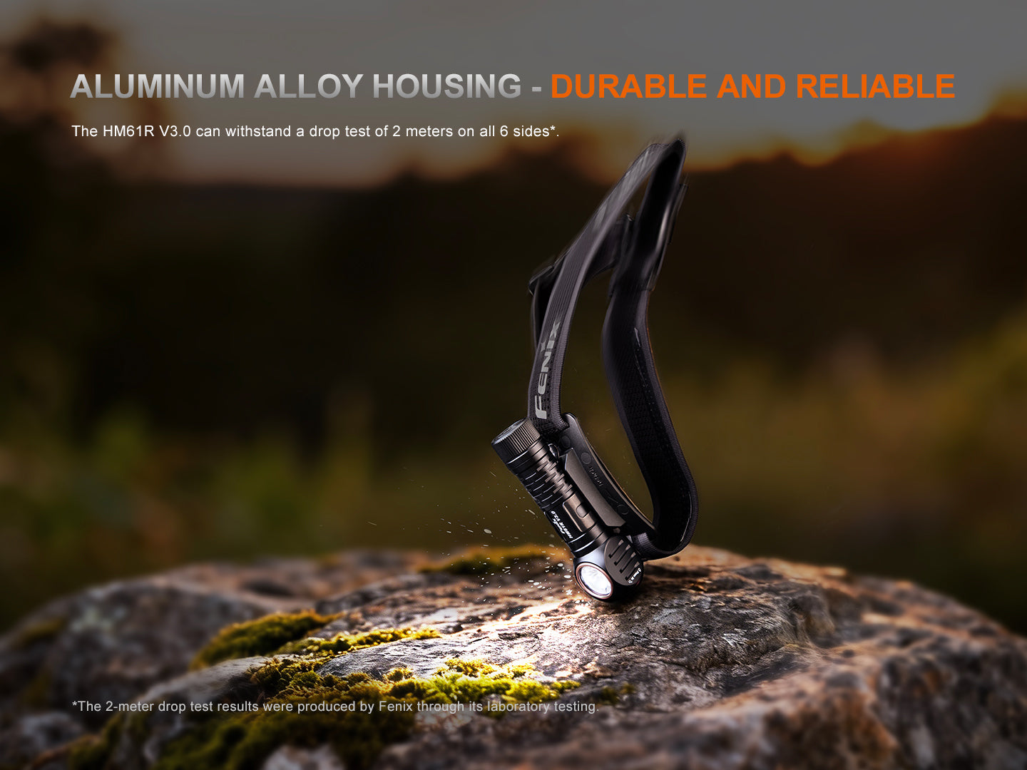 Robuste Stirnlampe mit Aluminiumgehäuse, Outdoor-Einsatz auf Felsen, langlebig