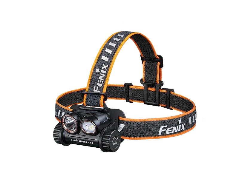 Fenix HM65R V2.0 wiederaufladbare Stirnlampe mit orange-schwarzem Kopfband