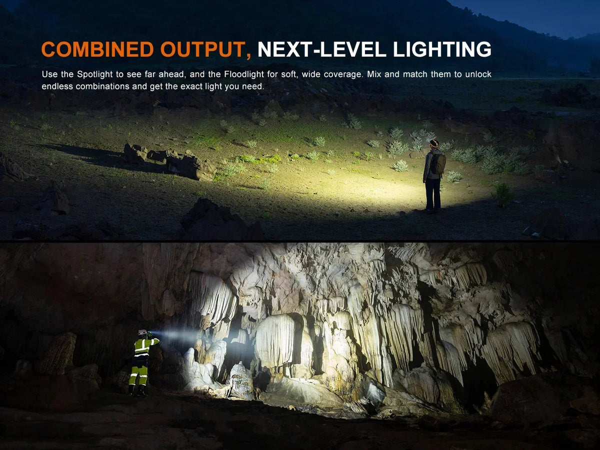 Fenix HM65R V2.0 Stirnlampe mit Spotlight- und Floodlight-Modus in Natur und Höhle