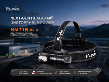 Fenix HM71R V2.0 Industrie Stirnlampe mit 3500 Lumen vor Bergpanorama