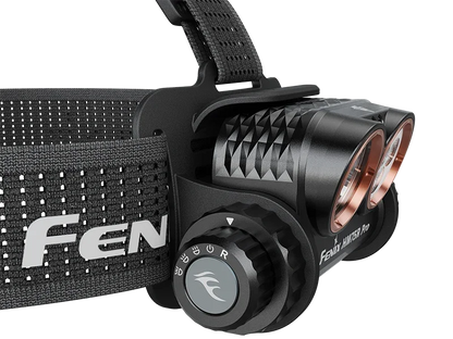 Nahaufnahme der Fenix HM75R Pro Profi Stirnlampe mit Kopfband und Einstellrad.