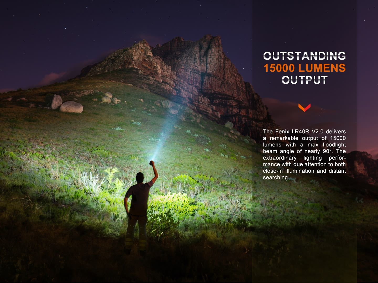 Fenix LR40R V2.0 Superhelle Hochleistungs-Suchlampe mit Spot- und Flutlichtfunktion, 15000 Lumen