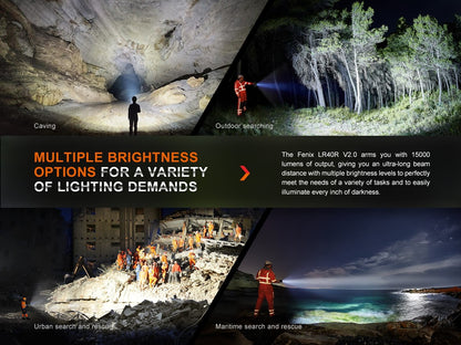 Fenix LR40R V2.0 Superhelle Hochleistungs-Suchlampe mit Spot- und Flutlichtfunktion, 15000 Lumen