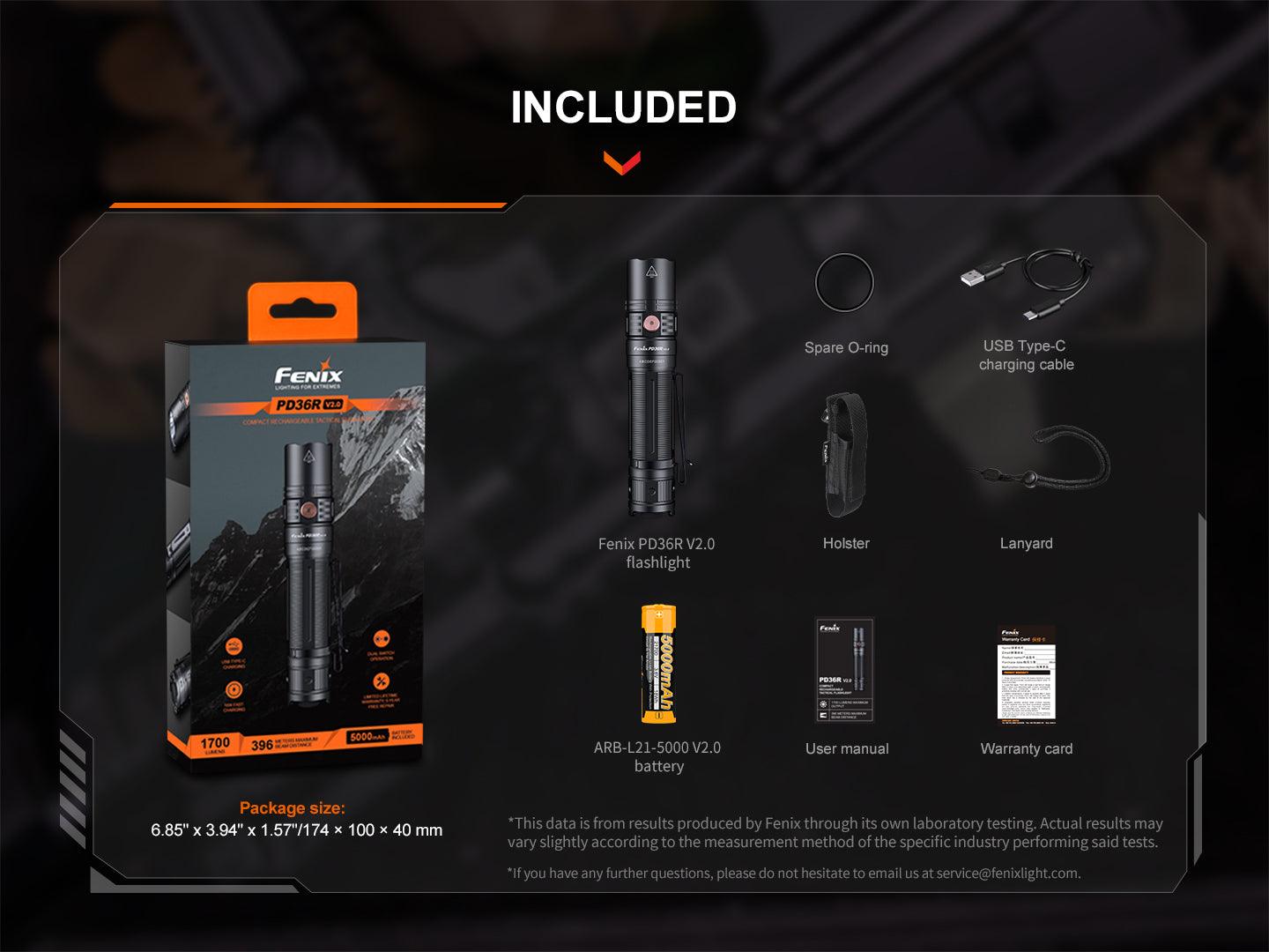 Fenix PD36R V2.0 Kompakte, wiederaufladbare taktische Taschenlampe, 1700 Lumen - fenixlight